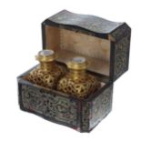 French 19th century tortoiseshell and brass inlaid boullé work serpentine scent bottle box,