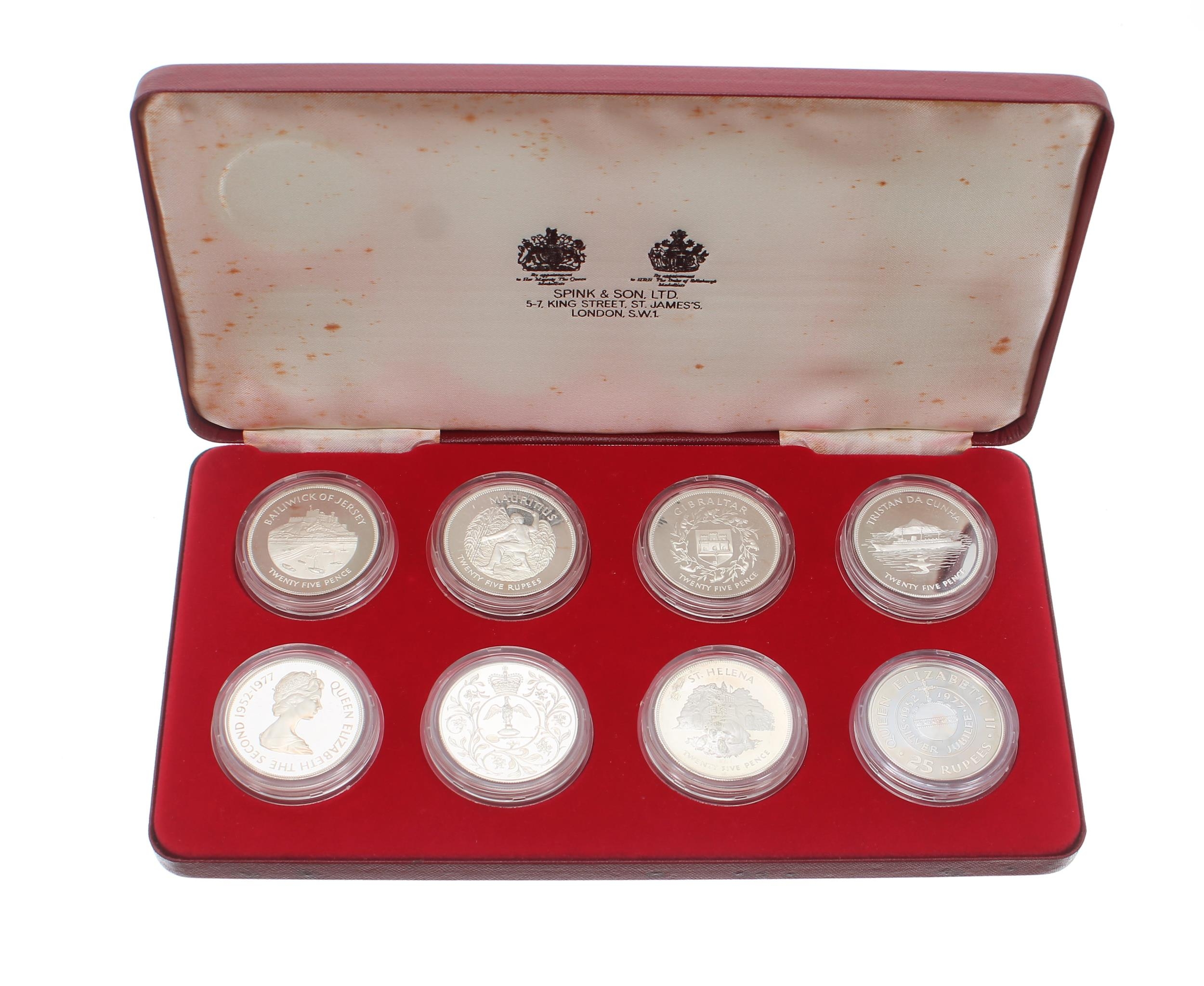A 1977 Queen's Silver jubilee commemorative set of eight silver proof crowns, to include Guernsey, - Image 2 of 2
