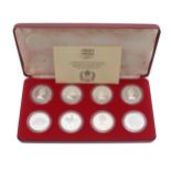 A 1977 Queen's Silver jubilee commemorative set of eight silver proof crowns, to include Guernsey,