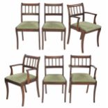 Set of six Regency style mahogany dining chairs, to include four carver and two others, with drop-in