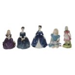 Selection of five Royal Doulton porcelain figures; Alice H.N2158, Affection, Cherie, Debbie and Jill