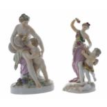 19th century Berlin KPM porcelain figural group of a maiden seated upon a tree trunk with a putti by