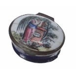 Late 18th/early 19th century Staffordshire oval enamel patch box, the hinged cover with a polychrome