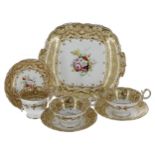 Selection of Continental porcelain tea wares, each piece decorated with a differing floral posy