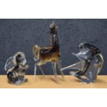 Three Murano glass figures, two by G. Campanella & Co. - a horse 9.5" high and a rabbit, and a