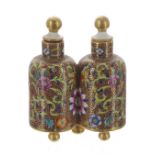 Pretty 19th century miniature porcelain double perfume bottle with two stoppers, in the manner of