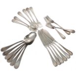 Selection of Italian silver flatware marked ACC 800; 6 fish knives 8.5" long, 7 forks 7" long, 2