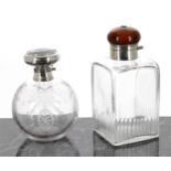 Silver mounted globe scent bottle, with tortoiseshell and piqué decorated cover enclosing an inner