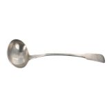 William IV silver soup ladle, with a monogrammed handle, no makers mark, London 1833, 13" long,