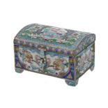 Russian silver and cloisonné enamelled box by Vasily Peretrutov, modelled as a dome top chest, the