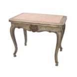 French marble top occasional side table, the moulded rouge marble inset top within scratch carved