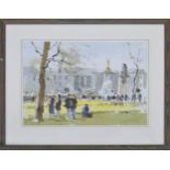 John Yardley Hon Rtd RI (b. 1933) - Figures in St James's Park, with Buckingham Palace in the