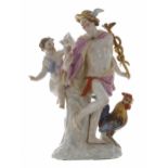 19th century German porcelain figural group spill vase modelled as Hermes taking an envelope from