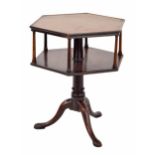 Victorian hexagonal mahogany library book stand/side table, the two tier top raised on a central