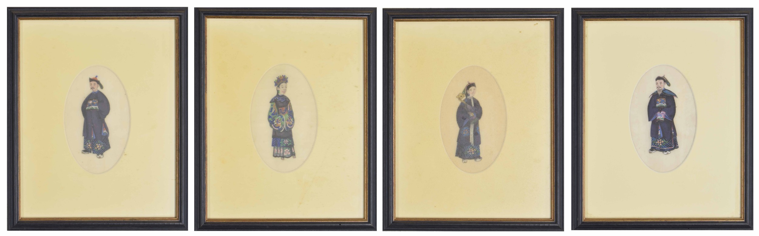 Chinese School - set of four figural studies, two gentlemen and two ladies in full traditional