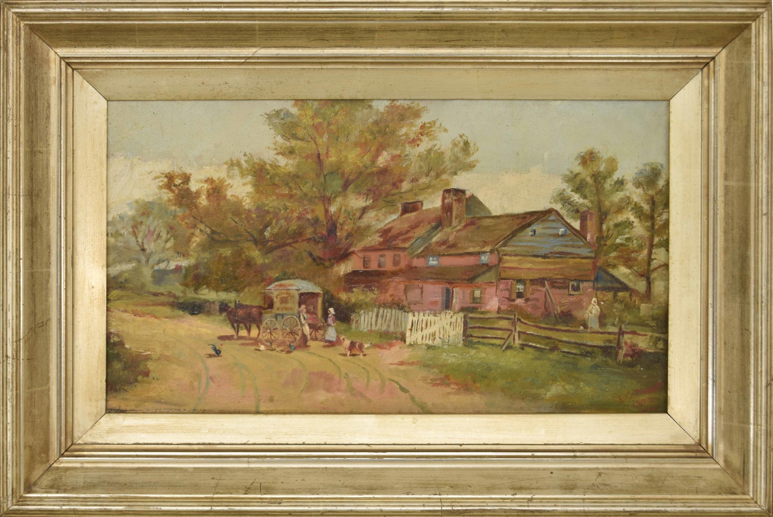 Attributed to Colin Nowell (20th century) - figures of a horse and cart beside cottages, a dog and - Image 3 of 3