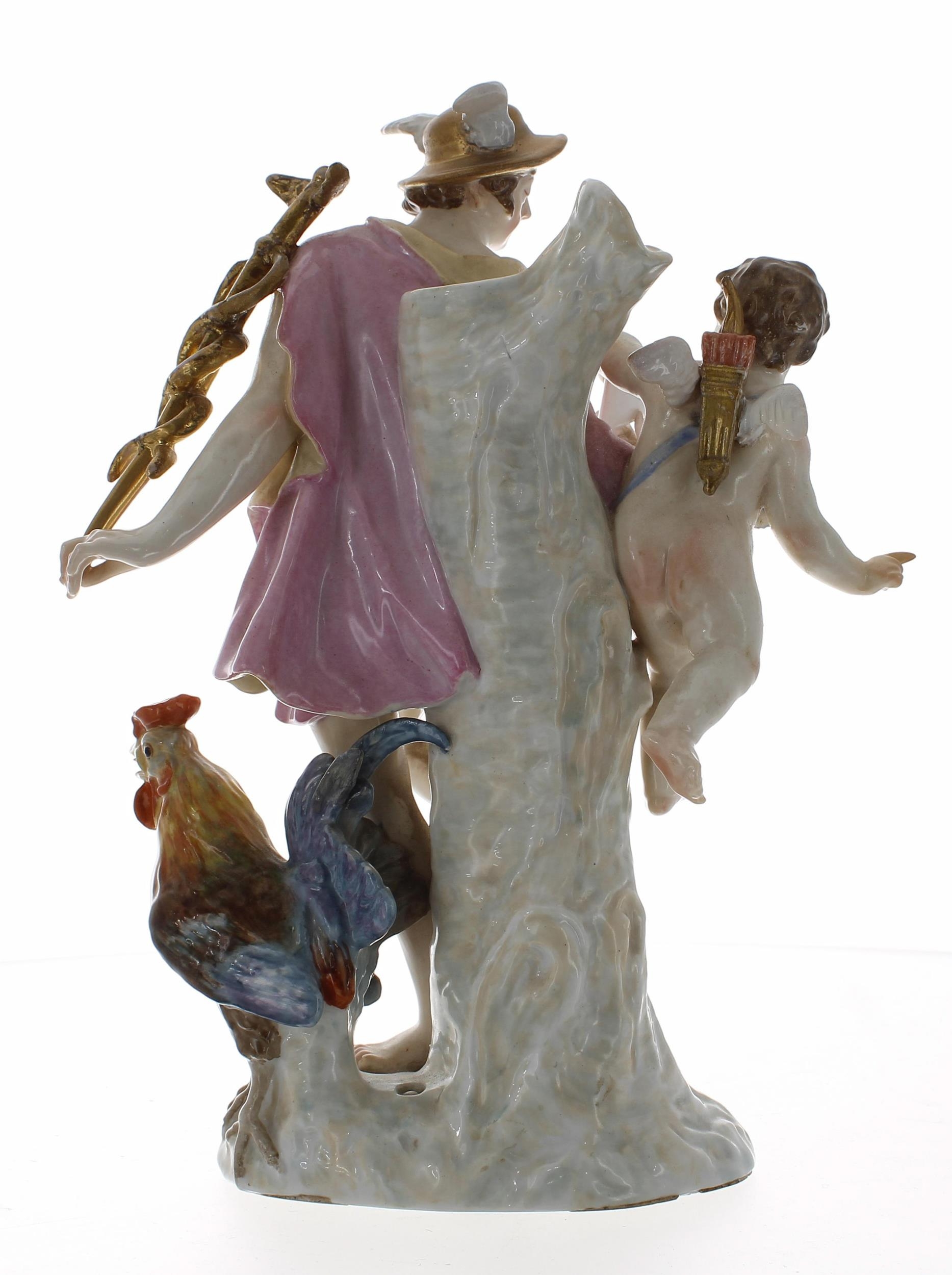19th century German porcelain figural group spill vase modelled as Hermes taking an envelope from - Image 2 of 3