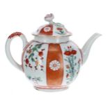 Worcester globular porcelain teapot and cover painted in the Chinese export style, with a flower and