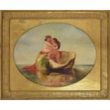 Follower of William Etty (19th century) - two Putti seated in a conical shell upon an open sea,