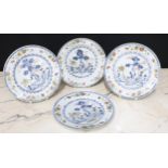 Set of three Chinese porcelain circular plates and matching shallow dish, with underglaze blue