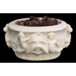 Large modern faux marble oval jardinière, decorated with mythical sea life, mermaids and Neptune