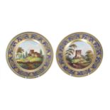 Pair of early 19th century English porcelain cabinet plates, possibly Coalport, each painted with