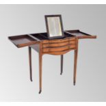 Georgian mahogany and satinwood serpentine washstand, the crossbanded hinged top revealing a strut