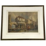 Follower of Thomas Shotter Boys (19th century) - River scene with figures on a bridge, boats and