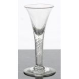 Georgian cordial wine glass, the tapered bowl on a thick clear air-twist stem and circular foot, 6.