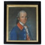 English School (19th century) - Portrait of a gentleman wearing a blue coat and red waistcoat with