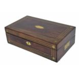 Regency rosewood and brass mounted campaign writing slope box, the brass inlaid hinged cover