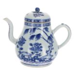Chinese export blue and white porcelain teapot and cover, with a berry finial and decorated with