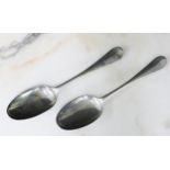Pair of George II silver table spoons, 7.75" long, maker JH possibly John Harvey I, London 1742, 3.