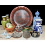 Group of decorative souvenir pottery and porcelain; including a Rhodes geometric pottery dish, a