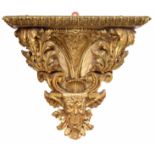 Impressive ornate carved gilt wooden wall bracket, with a acanthus leaf border raised on scrolling