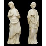 Pair of Italian white marble statues modelled as The Virgin Mary and The Angel Gabriel, after an