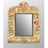 Rare stumpwork framed dressing table mirror, the needlework early 18th century and later, inset with