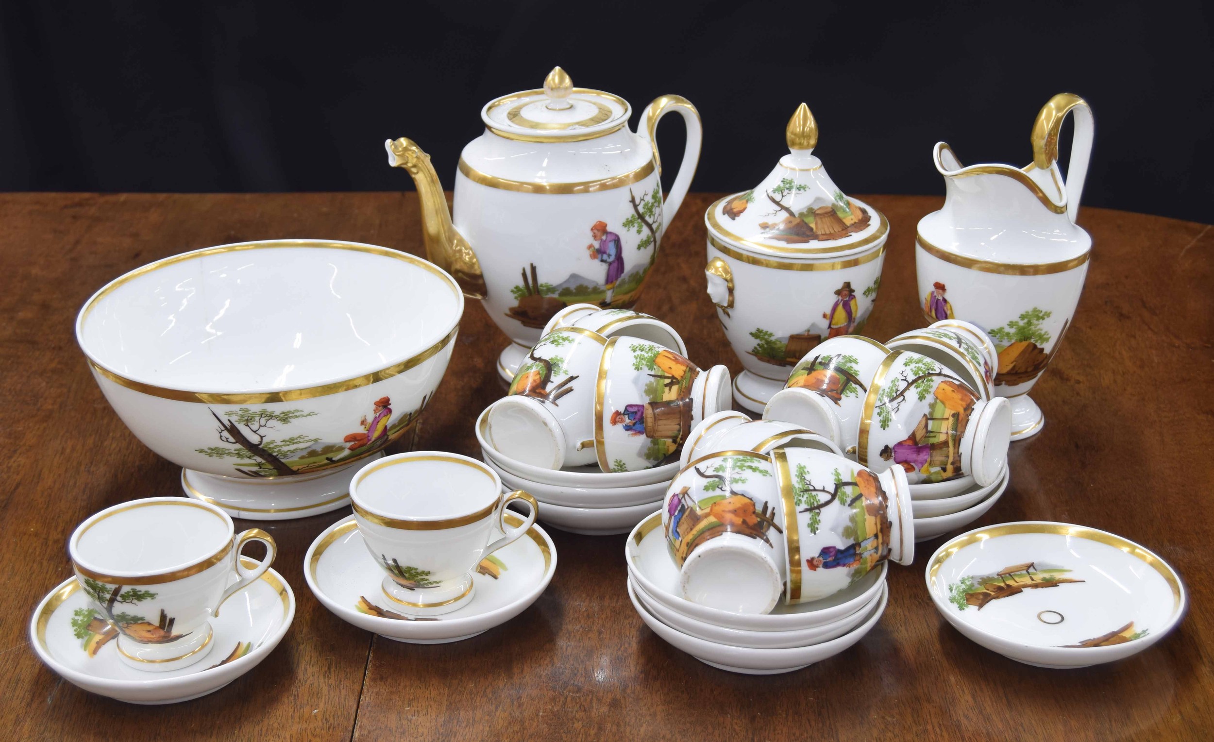 19th century Paris porcelain tea and coffee service, painted with decorated with country folk - Image 3 of 3