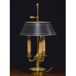 Decorative French style brass table lamp, modelled as a three sconce candelabra on a Corinthian