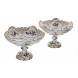 Attractive pair of 19th century Berlin porcelain comports, decorated with birds and floral swags,