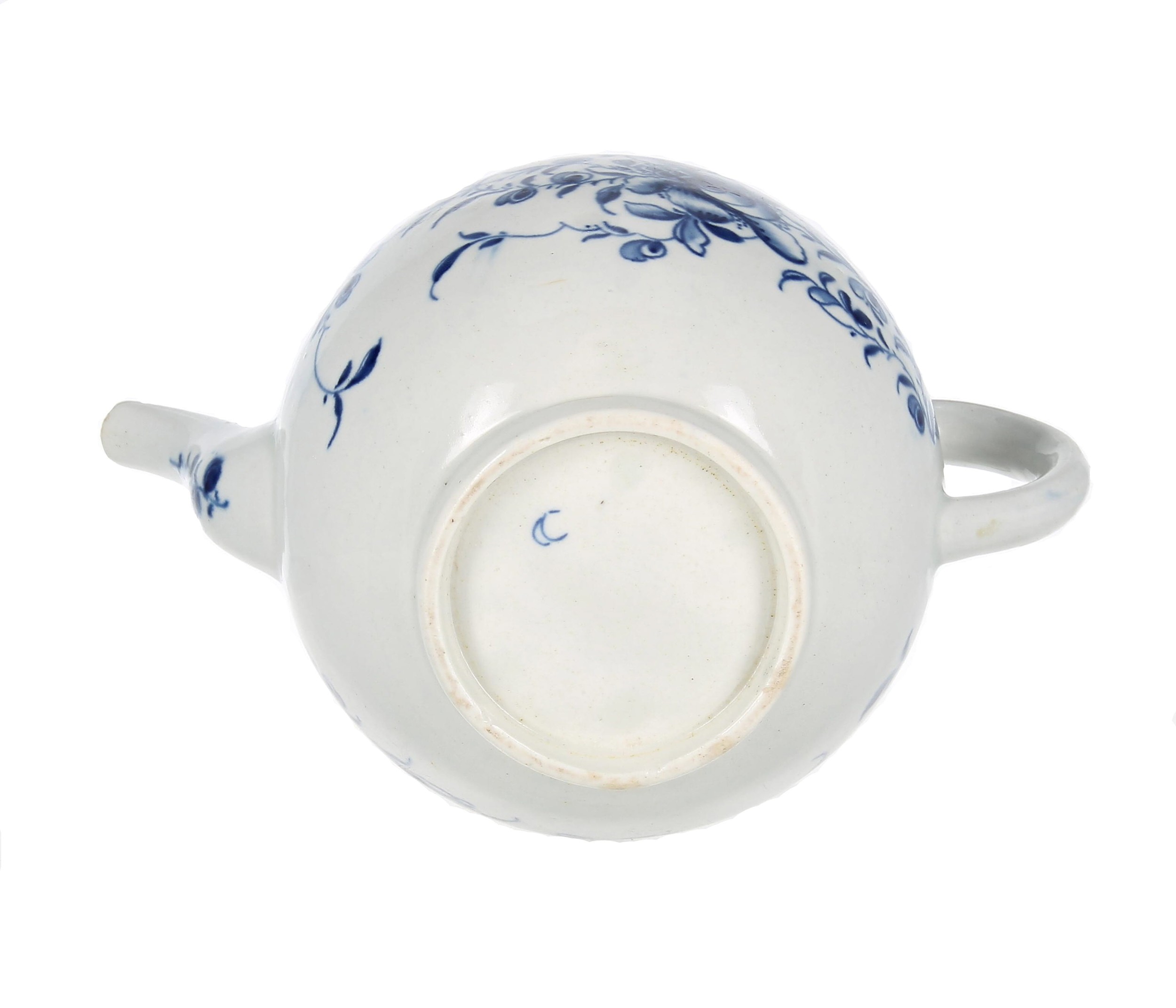 Worcester first period blue and white porcelain teapot, the cover with moulded flower finial, - Image 2 of 7