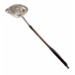 Georgian silver toddy ladle, with horn handle, marks rubbed indistinct, 13.5" long