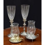 Pair of 'Garden pewter' candlesticks, 9.5" high: together with a shirley pewter chamberstick: