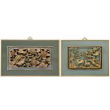 Two similar Siamese carved giltwood panels, each with birds and wildlife among trees and blossom,