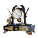 French Empire ormolu and bronze mantel clock, the movement with 3" diameter dial within a drumhead