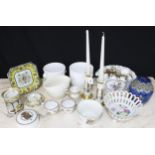 Group of decorative pottery and porcelain; including Lenox candlesticks, Losol ware jar with