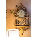 Swedish giltwood two train wall clock, the 9" diameter dial and a Peerless movement, within an