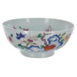 Chinese enamelled circular pedestal porcelain bowl, decorated with flowers and butterflies,