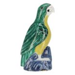 Chinese porcelain model of a parrot, in yellow, green and blue glaze, Qianlong, 7.75" high