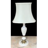 French marble baluster table lamp with brass leaf cast mounts, with shade, 19.5" high including